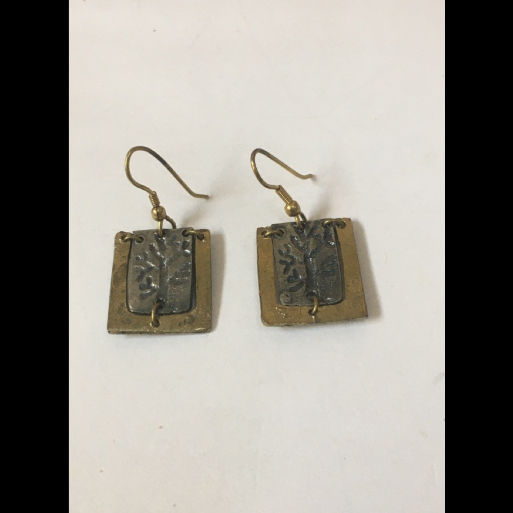 Handmade Brass & Pewter Family Tree Earrings